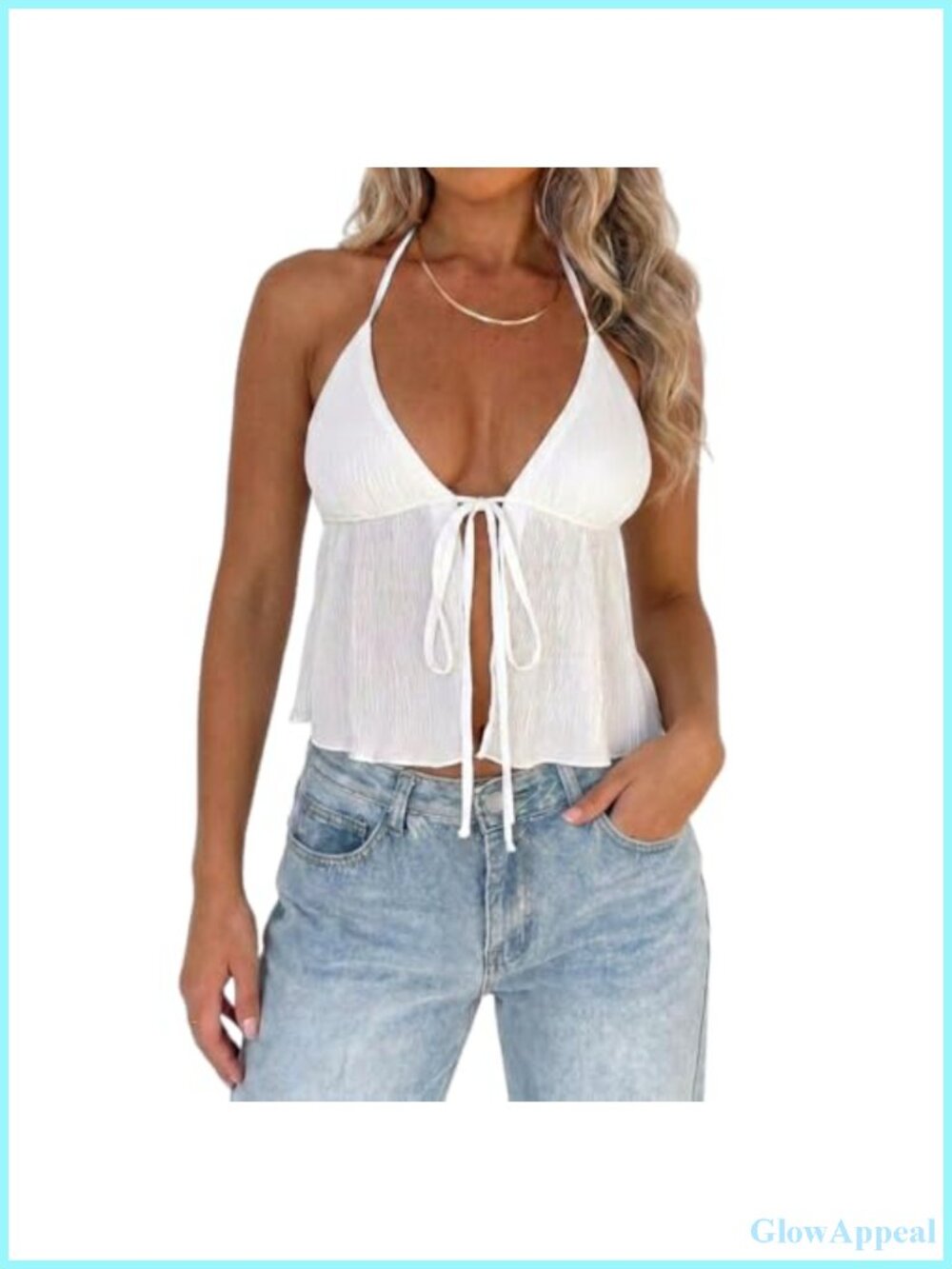 Tie Front Crop Top Halter Neck Flowy Y2K Cute Summer Going Out Split Cami Shirt